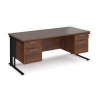 Maestro 25 straight desk 1800mm x 800mm with two x 2 drawer pedestals - black cable managed leg frame, walnut top