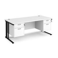 Maestro 25 straight desk 1800mm x 800mm with two x 2 drawer pedestals - black cable managed leg frame, white top