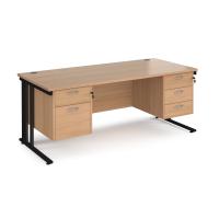 Maestro 25 straight desk 1800mm x 800mm with 2 and 3 drawer pedestals - black cable managed leg frame, beech top