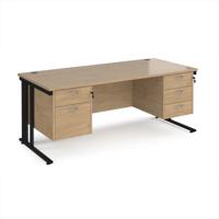 Maestro 25 straight desk 1800mm x 800mm with 2 and 3 drawer pedestals - black cable managed leg frame, kendal oak top