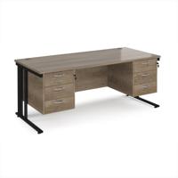Maestro 25 straight desk 1800mm x 800mm with two x 3 drawer pedestals - black cable managed leg frame, nebraska oak top