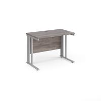 Maestro 25 straight desk 1000mm x 600mm - silver cable managed leg frame, grey oak top