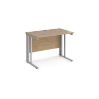 Maestro 25 straight desk 1000mm x 600mm - silver cable managed leg frame, Kendal Oak top