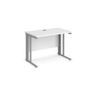 Maestro 25 straight desk 1000mm x 600mm - silver cable managed leg frame, white top