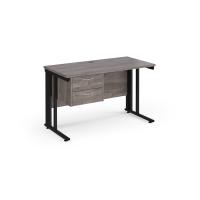 Maestro 25 straight desk 1200mm x 600mm with 2 drawer pedestal - black cable managed leg frame leg, grey oak top