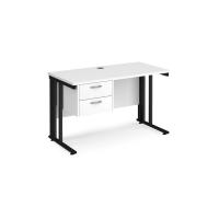Maestro 25 straight desk 1200mm x 600mm with 2 drawer pedestal - black cable managed leg frame, white top