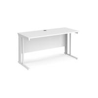 Maestro 25 straight desk 1400mm x 600mm - white cable managed leg frame, white top