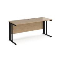 Maestro 25 straight desk 1600mm x 600mm - black cable managed leg frame, Kendal Oak top