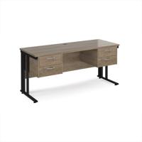Maestro 25 straight desk 1600mm x 600mm with two x 2 drawer pedestals - black cable managed leg frame leg, nebraska oak top