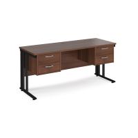 Maestro 25 straight desk 1600mm x 600mm with two x 2 drawer pedestals - black cable managed leg frame, walnut top