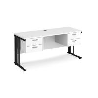 Maestro 25 straight desk 1600mm x 600mm with two x 2 drawer pedestals - black cable managed leg frame, white top