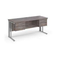 Maestro 25 straight desk 1600mm x 600mm with two x 2 drawer pedestals - silver cable managed leg frame leg, grey oak top
