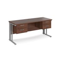 Maestro 25 straight desk 1600mm x 600mm with two x 2 drawer pedestals - silver cable managed leg frame, walnut top