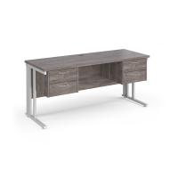 Maestro 25 straight desk 1600mm x 600mm with two x 2 drawer pedestals - white cable managed leg frame leg, grey oak top