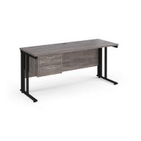 Maestro 25 straight desk 1600mm x 600mm with 2 drawer pedestal - black cable managed leg frame leg, grey oak top