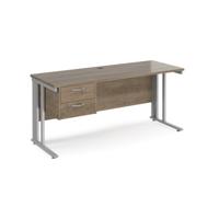 Maestro 25 straight desk 1600mm x 600mm with 2 drawer pedestal - silver cable managed leg frame leg, nebraska oak top
