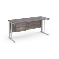 Maestro 25 straight desk 1600mm x 600mm with 2 drawer pedestal - white cable managed leg frame leg, grey oak top