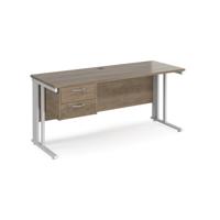 Maestro 25 straight desk 1600mm x 600mm with 2 drawer pedestal - white cable managed leg frame leg, nebraska oak top