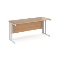 Maestro 25 straight desk 1600mm x 600mm - white cable managed leg frame, beech top