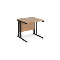 Maestro 25 straight desk 800mm x 800mm - black cable managed leg frame, beech top