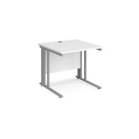 Maestro 25 straight desk 800mm x 800mm - silver cable managed leg frame, white top