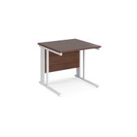 Maestro 25 straight desk 800mm x 800mm - white cable managed leg frame, walnut top