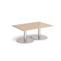 Monza rectangular coffee table with flat round brushed steel bases 1200mm x 800mm - kendal oak