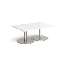 Monza rectangular coffee table with flat round brushed steel bases 1200mm x 800mm - white