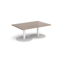 Monza rectangular coffee table with flat round white bases 1200mm x 800mm - Barcelona walnut