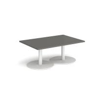 Monza rectangular coffee table with flat round white bases 1200mm x 800mm - Onyx Grey