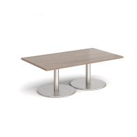 Monza rectangular coffee table with flat round brushed steel bases 1400mm x 800mm - Barcelona walnut