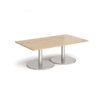 Monza rectangular coffee table with flat round brushed steel bases 1400mm x 800mm - Kendal oak