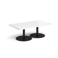 Monza rectangular coffee table with flat round black bases 1400mm x 800mm - white
