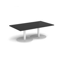 Monza rectangular coffee table with flat round white bases 1400mm x 800mm - Black