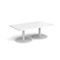 Monza rectangular coffee table with flat round white bases 1400mm x 800mm - white