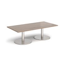 Monza rectangular coffee table with flat round brushed steel bases 1600mm x 800mm - Barcelona walnut