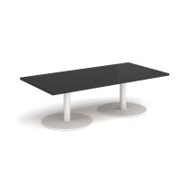 Monza rectangular coffee table with flat round white bases 1600mm x 800mm - Black