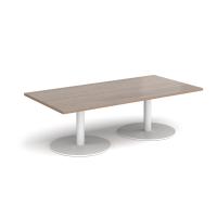 Monza rectangular coffee table with flat round white bases 1600mm x 800mm - Barcelona walnut