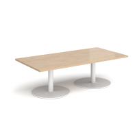 Monza rectangular coffee table with flat round white bases 1600mm x 800mm - Kendal oak