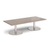 Monza rectangular coffee table with flat round brushed steel bases 1800mm x 800mm - Barcelona walnut