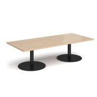 Monza rectangular coffee table with flat round black bases 1800mm x 800mm - Kendal oak