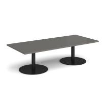 Monza rectangular coffee table with flat round black bases 1800mm x 800mm - Onyx Grey