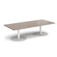 Monza rectangular coffee table with flat round white bases 1800mm x 800mm - Barcelona walnut