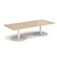 Monza rectangular coffee table with flat round white bases 1800mm x 800mm - Kendal oak