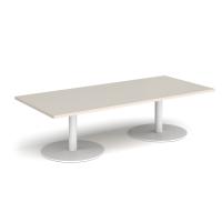 Monza rectangular coffee table with flat round white bases 1800mm x 800mm - Light Grey