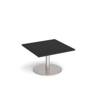 Monza square coffee table with flat round brushed steel base 800mm - Black