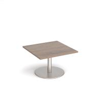 Monza square coffee table with flat round brushed steel base 800mm - Barcelona walnut