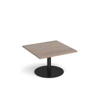 Monza square coffee table with flat round black base 800mm - Barcelona walnut
