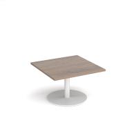 Monza square coffee table with flat round white base 800mm - Barcelona walnut