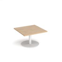 Monza square coffee table with flat round white base 800mm - Kendal oak